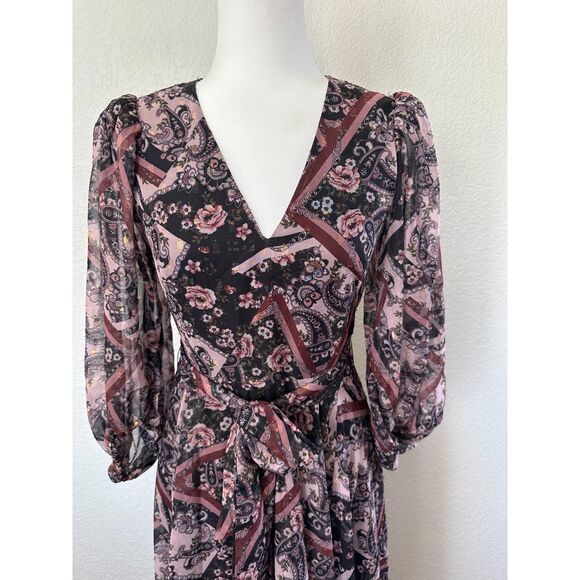 Eliza J Patchwork Print High Low Faux Wrap Dress Size 2 - Picture 2 of 10